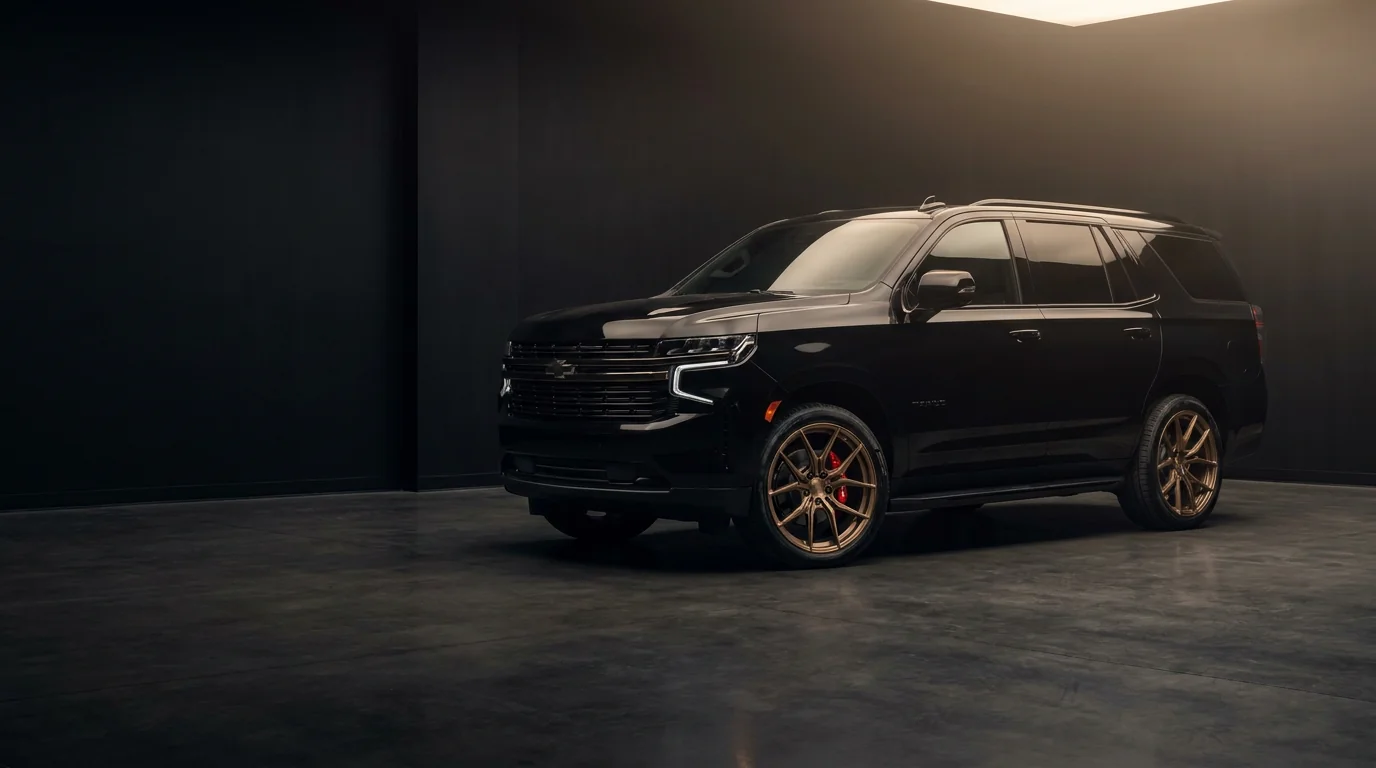 Full-size SUV with forged wheels at night